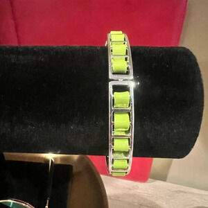 Lauren Conrad Cuff Bracelet Stainless Silver and Green Leather NWOT